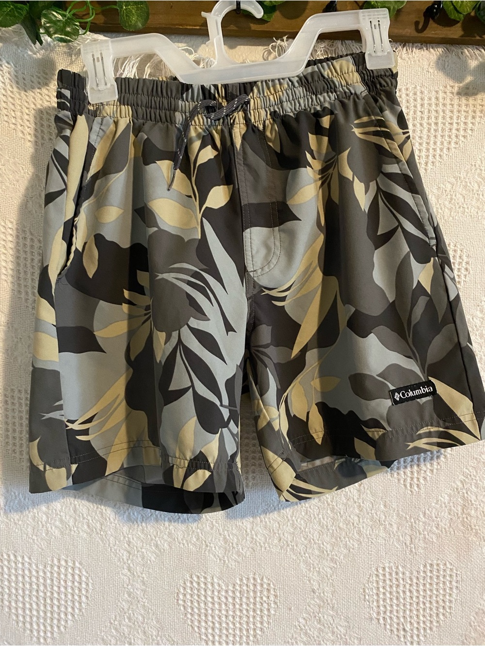 Columbia Gray, Black & Olive Tropical Camo Swim Shorts